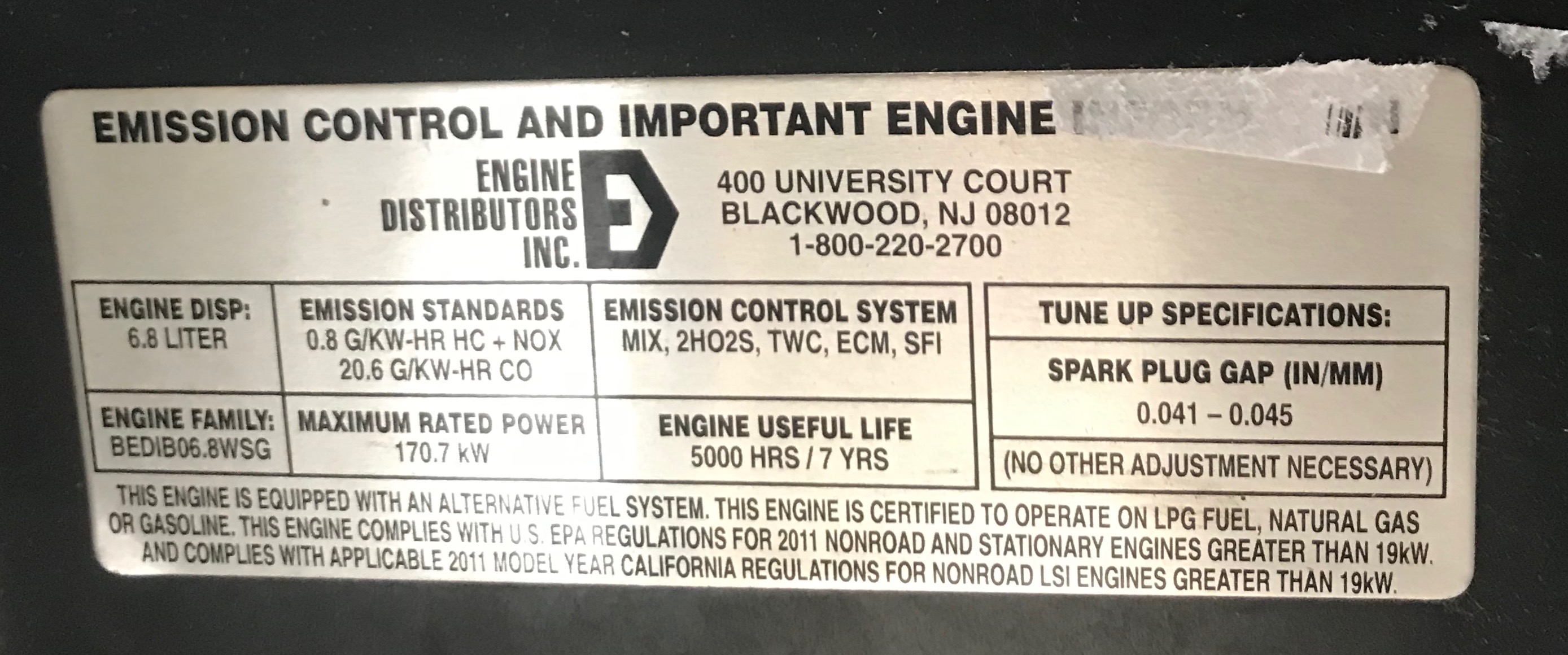 New 6.8L Ford / Engine Distributors Inc. V10 WSG1068 S/N HFW03109