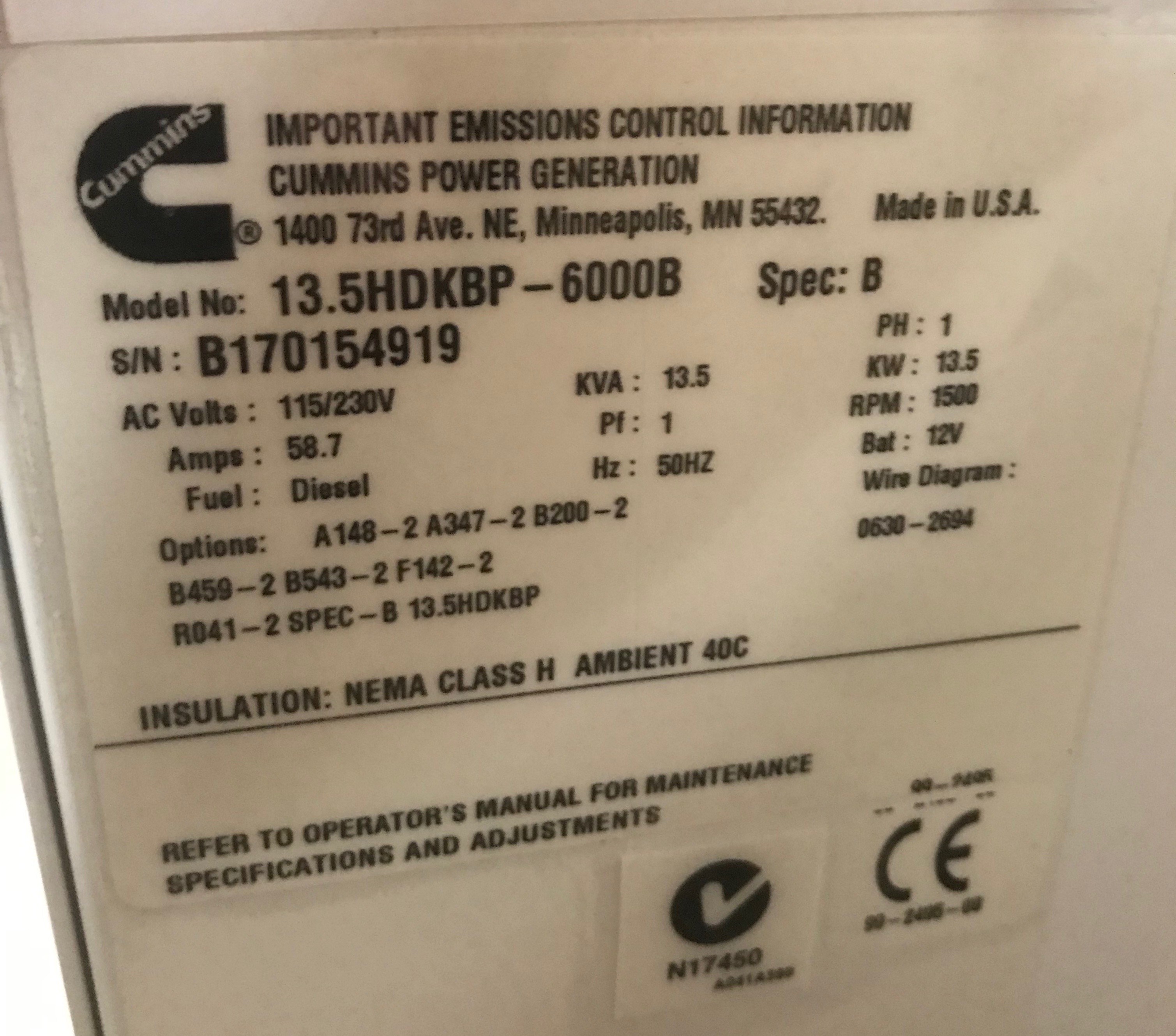 New 13 5kw Cummins Marine Diesel Generator 13 5hdkbp S N B Fetting Power Inc