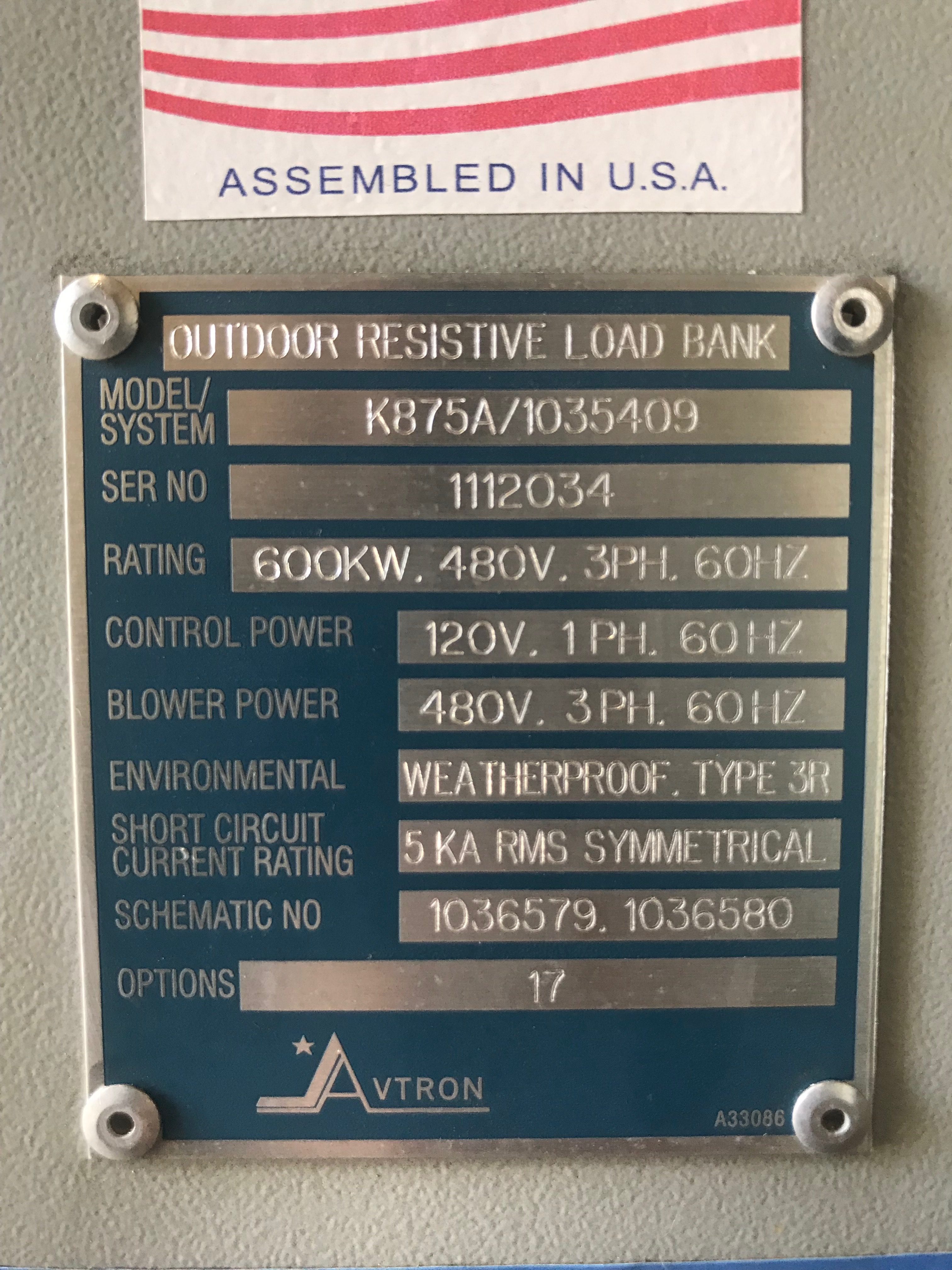 600kW Avtron K875A Outdoor Resistive Load Bank 480V | S/N: 1112034