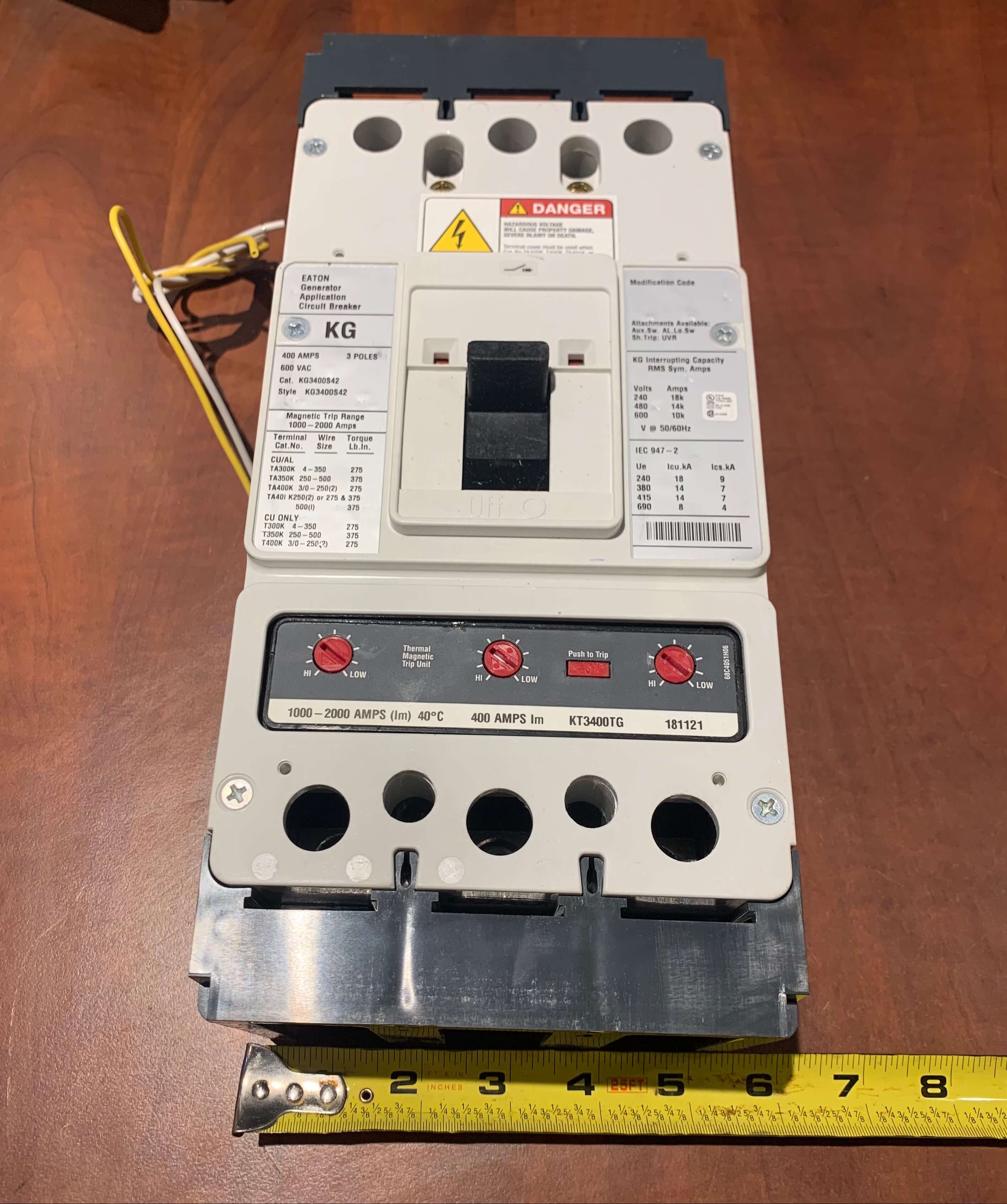 New 400 Amp Eaton Generator Circuit Breaker KG3400S42 w/ Shunt Trip