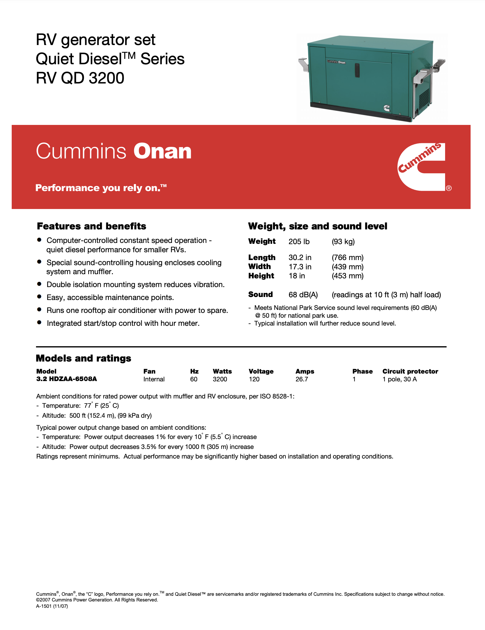 New 3.2kW Cummins Onan RV QD 3200 Diesel Generator 3.2HDZAA-6508E 120V ...