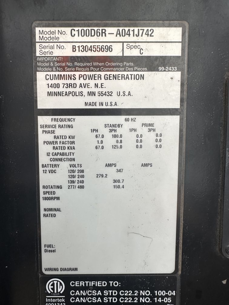 Cummins C100D6R - B130455696_11 | Fetting Power, Inc.